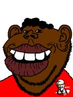 afro animated brown_skin closed_mouth clothes ear hair kfc looking_at_you nigger open_mouth red_shirt smile soyjak stubble subvariant:impish_tyrone teeth tyrone variant:impish_soyak_ears // 598x800 // 128.0KB