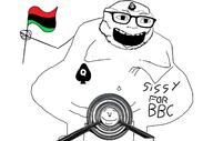 arm bbc flag glasses holding_object leg magnifying_glass nsfw open_mouth pan_african penis queen_of_spades soyjak stubble tattoo text variant:roundjak // 1337x886 // 302.5KB