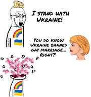 blood country explosion flag gay glasses gore hair open_mouth rainbow russo_ukrainian_war soyjak stubble text ukraine variant:classic_soyjak yellow_hair // 720x768 // 75.1KB
