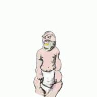 animated baby bald beard binky diaper full_body glasses jpeg_compression low_quality pacifier small_eyes variant:gapejak wave waving white_background white_skin // 600x600 // 2.3MB