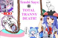 ack animated anime blood bloodshot_eyes blue_hair cirno clothes food fruit hat hinanawi_tenshi leaf noose rope sonnenrad total_tranny_death touhou tranny variant:cobson video_game // 2011x1330 // 10.7MB