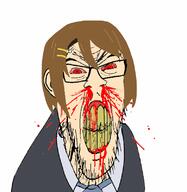 angry anime blood bloodshot_eyes clenched_teeth clothes cracked_teeth ear female glasses hair hirasawa_yui k_on mustache necktie red_eyes soyjak stubble variant:feraljak white_skin yellow_teeth // 778x800 // 234.5KB