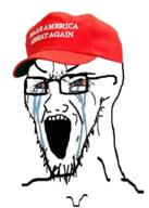 animated bloodshot_eyes cap clothes crying donald_trump glasses hat judaism maga moving open_mouth soyjak stretched_mouth stubble variant:soyak // 731x1024 // 359.9KB