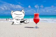 beach crab cup deformed dog drinking_straw ear glasses irl_background open_mouth soyjak variant:classic_soyjak water // 640x426 // 304.7KB