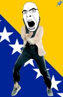 animated bosnia country dance flag full_body gangnam_style glasses irl open_mouth push_pin soyjak sticky stubble variant:cobson // 300x460 // 334.1KB