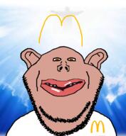 amerimutt brown_eyes brown_skin clothes ear front_facing god heaven irl_background lips looking_at_you mcdonalds mutt open_mouth soyjak stubble subvariant:impish_amerimutt subvariant:impish_front variant:impish_soyak_ears white_shirt // 877x949 // 252.2KB