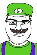 beard brown_hair brown_mustache closed_mouth clothes funkg glasses hair hat luigi mario mustache nintendo overalls soyjak stubble variant:unknown vg_(4chan) video_game // 471x705 // 7.4KB