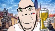 arm beer clothes country czechia flag glass glasses green_eyes hand holding_object irl_background sleeveless_shirt smile soyjak stubble variant:cobson white_skin // 2000x1120 // 1.6MB