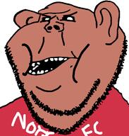 angry black_sclera british brown_skin ear england fat norf_fc north_england open_mouth red_shirt soyjak stubble subvariant:impish_amerimutt united_kingdom variant:impish_soyak_ears // 598x628 // 43.4KB