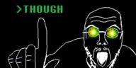 black_background black_skin finger glasses glowing glowing_eyes greentext hand inverted open_mouth pointing_up stubble thougher variant:pointjak // 500x250 // 25.5KB