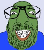beard frog glasses green_skin pepe smile soyjak variant:israeli_soyjak // 584x666 // 149.9KB
