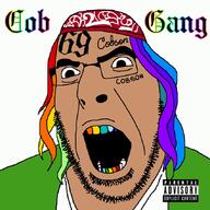 6ix9ine angry brown_skin clothes cob_gang colorful colorful_hair crimson glasses hair hat headband music music_parody open_mouth rap sound soyjak stubble tattoo text variant:cobson video // 850x850, 162.5s // 4.0MB