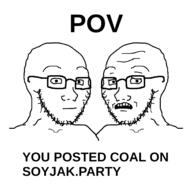 2soyjaks coal glasses neutral pov scared soyjak soyjak_party stubble text variant:classic_soyjak // 1500x1500 // 68.7KB