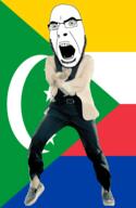 angry animated comoros country crescent dance flag full_body gangnam_style glasses irl open_mouth soyjak star star_and_crescent stubble variant:cobson // 300x460 // 500.4KB