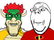 2soyjaks are_you_soying_what_im_soying bowser closed_mouth clothes evil glasses grin hair horn incredible_fatty mario nintendo red_hair shell smile soyjak spike stubble subvariant:wholesome_soyjak the_incredibles variant:gapejak variant:markiplier_soyjak video_game // 1202x885 // 211.0KB