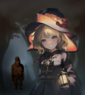 anime black_skin blurred_background clothes dark happy_merchant hat lantern megumin rape stable_diffusion subvariant:hornyson variant:cobson // 910x1024 // 411.8KB