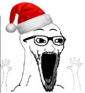 arm christmas clothes glasses hand hands_up hat open_mouth santa santa_hat soyjak stubble variant:wewjak // 639x703 // 233.1KB