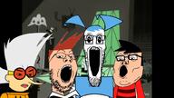 3soyjaks angry background cartoon clothes female glasses my_life_as_a_teenage_robot nickelodeon no_nose open_mouth robot soyjak soyjak_trio stretched_mouth stubble variant:chudjak variant:gapejak variant:markiplier_soyjak variant:tony_soprano_soyjak xj9 // 1000x562 // 287.3KB