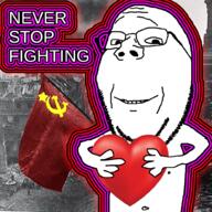 arm berlin communism glasses hammer_and_sickle hand heart holding_object smile soyjak star stubble subvariant:wholesome_soyjak text variant:gapejak // 1000x1000 // 996.4KB