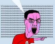 bloodshot_eyes comment crying glasses hair open_mouth pink_skin pointing soybooru speech_bubble_empty swastika variant:chudjak wordswordswords yellow_teeth // 1176x956 // 1.4MB
