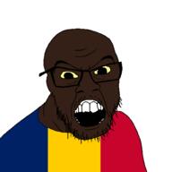 black_skin chad_(country) clothes country flag glasses open_mouth small_eyes soyjak stubble variant:feraljak // 1500x1500 // 27.8KB