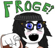 beanie blush female froge hair necklace open_mouth pointing pointing_at_viewer soyjak text variant:soytan // 436x382 // 8.6KB