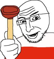 arm devious evil glasses hand holding_object holding_plunger open_mouth plumber plunger poland polish smug soyjak stubble thumbs_up variant:thumbjak // 454x497 // 17.0KB