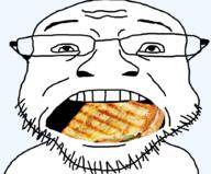 eating food glasses open_mouth sandwich soyjak stubble variant:coinjak // 896x741 // 196.2KB