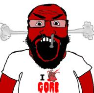 angry balding beard blood clothes fume glasses gore i_love open_mouth red_face soyjak stubble text tshirt variant:science_lover // 800x789 // 155.6KB