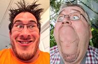 are_you_soying_what_im_soying bernd_schmidt blue_eyes brown_hair clothes ear glasses grin hair irl looking_at_each_other markiplier real smile stubble subvariant:wholesome_soyjak variant:gapejak variant:markiplier_soyjak // 1492x976 // 3.4MB
