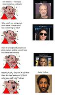 amerimutt angry balding brown_skin bug christianity clothes crying ear fat fly gene_simmons glasses grin hair jesus jon_stewart judaism natalie_portman open_mouth rabbi red_eyes smelling text variant:chudjak // 799x1280 // 144.6KB