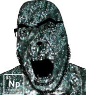 angry chemistry element glasses irl_background neptunium open_mouth soyjak stubble text variant:cobson // 721x789 // 2.2MB