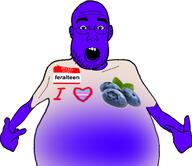 arm banned_user blue_skin blueberry blueberry_inflation clothes feralteen glasses inflation open_mouth purple_skin stubble tranny variant:shirtjak // 1167x1007 // 419.3KB