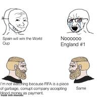bloodshot_eyes country crying england fifa glasses nordic_chad open_mouth soccer soyjak spain stubble text united_kingdom variant:soyak wojak world_cup // 1200x1200 // 110.1KB