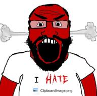 angry balding beard clipboardimage clothes fume glasses i_hate open_mouth red red_skin smoke soyjak tshirt variant:science_lover // 800x789 // 212.5KB