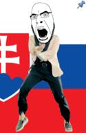 animated country dance flag full_body gangnam_style glasses irl open_mouth push_pin slovakia soyjak sticky stubble variant:cobson // 300x460 // 369.4KB