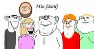 arm aryan blue_eyes closed_mouth clothes ear family fat female hair hand laughing multiple_soyjaks mustache open_mouth orange_hair red_hair smile soyjak stubble subvariant:okynnig subvariant:splicejak sweating swedish_text text variant:impish_soyak_ears white_skin yellow_hair // 2080x1080 // 260.8KB