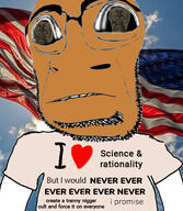 arm baal biting_lip brown_skin closed_mouth clothes glasses global_american_empire globalist heart i_love i_would_never merge moloch satanism science soyjak stubble subvariant:science_lover text tshirt united_states variant:cobson variant:markiplier_soyjak // 500x576 // 120.5KB