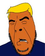 closed_eyes clothes donald_trump hair open_mouth orange_skin president soyjak stubble variant:cobson yellow_hair // 721x890 // 18.8KB