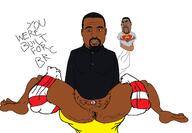 anus ass beard big_ronald_cock black_skin brown_eyes closed_mouth clothes ear earring fat heart kanye_west mcdonalds nsfw penis ronald_mc_donald ronald_mcdonald soyjak spade spread_legs subvariant:wholesome_soyjak text thick_eyebrows variant:cobson variant:gapejak // 2174x1508 // 129.6KB