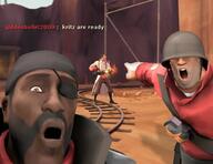 2soyjaks beard black_skin demoman medic open_mouth pointing soldier soy_parody stubble team_fortress_2 text variant:two_pointing_soyjaks video_game // 1024x790 // 80.6KB