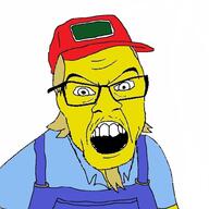 angry cap chuck clothes glasses goatee hair hat mustache soyjak suspenders the_simpsons variant:feraljak yellow_hair yellow_skin // 1000x1000 // 526.3KB