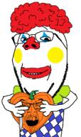 afro clown glasses halloween knife mustache open_mouth pumpkin smile soyjak stubble subvariant:wholesome_soyjak two_soyjaks variant:feraljak variant:gapejak white_skin // 668x1126 // 118.5KB