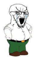 bloodshot_eyes clothes crying family_guy fat full_body glasses open_mouth peter_griffin soyjak stretched_mouth stubble variant:classic_soyjak // 239x378 // 51.3KB