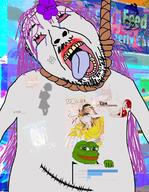 arm bloodshot_eyes clothes crying flynnflytaggart frog goreshit hair hair_ribbon loli music open_mouth pepe purple_hair sewerslvt sneed soyjak stubble tattoo text tongue tranny variant:bernd vice yellow_teeth // 948x1223 // 454.0KB