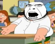 angry arm cartoon clothes family_guy glasses hand open_mouth peter_griffin soyjak stubble variant:cobson white_skin // 756x615 // 633.6KB