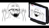 2soyjaks 4chan animated anti_soyjak arm glasses hand hands_up open_mouth screen sound soyjak stubble variant:excited_soyjak video // 1280x720, 35.7s // 2.7MB
