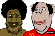 2soyjaks afro amerimutt blacked mcdonalds mutt nigger red_shirt smile subvariant:wholesome_soyjak variant:gapejak variant:markiplier_soyjak yellow_teeth // 1200x800 // 186.6KB
