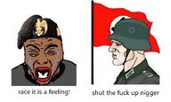 brown_skin clothes crying fascism flag hat helmet military nazism nordic_chad open_mouth soyjak stubble swastika variant:unknown // 900x541 // 57.2KB