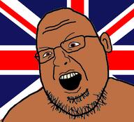 anglo british brown_skin country ear fat flag flag:united_kingdom glasses mask open_mouth soyjak stubble united_kingdom variant:shotjak // 378x343 // 46.5KB